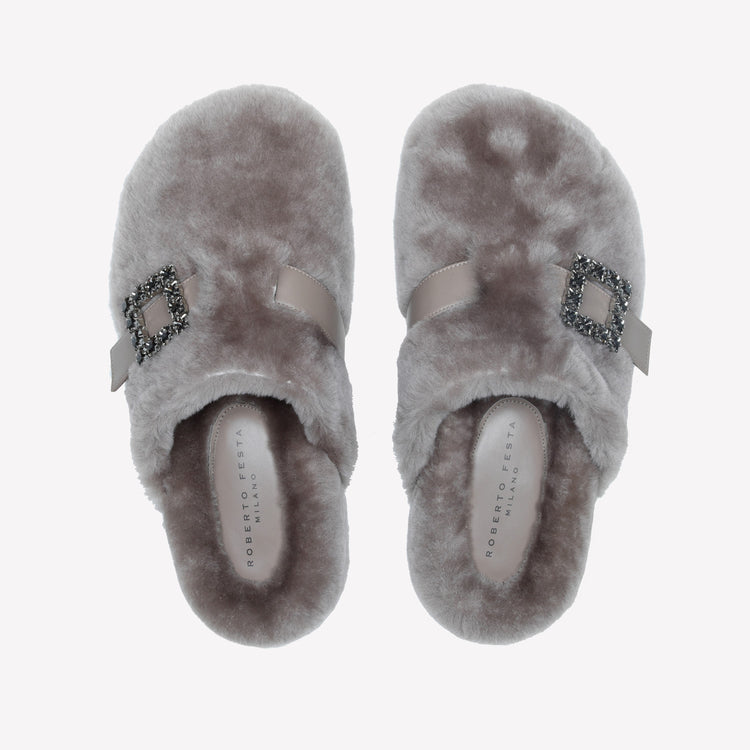 Roberto Festa MULES IN MONTONE NUTRIA CON FIBBIA CRISTALLI MARCUS Promozione Limitata