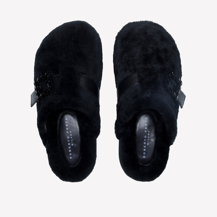 Roberto Festa MULES IN MONTONE NERO CON FIBBIA CRISTALLI MARCUS Shopping Online