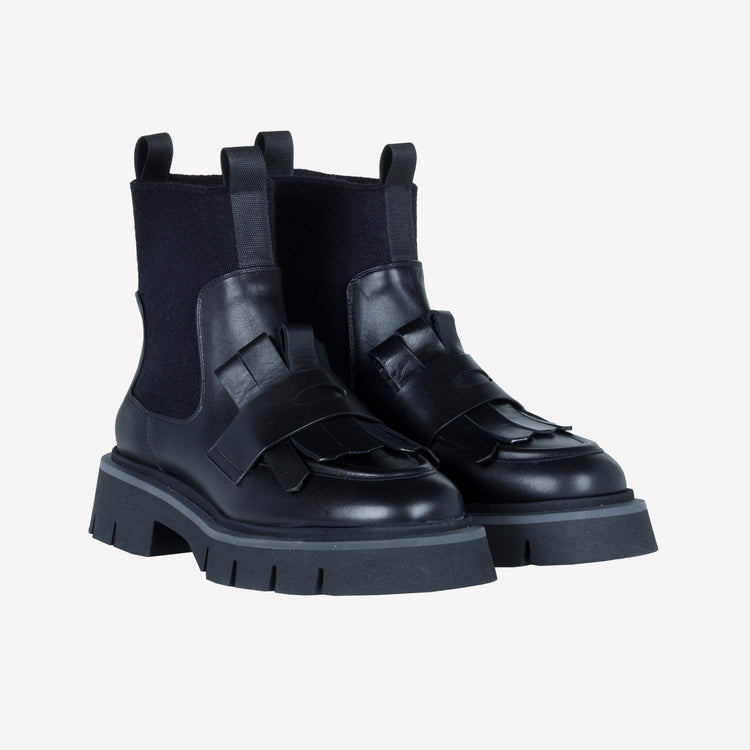 Roberto Festa ANKLE BOOT IN VITELLO CON ELASTICO IN LANA E FRANGIA IN PELLE PAULA Economico