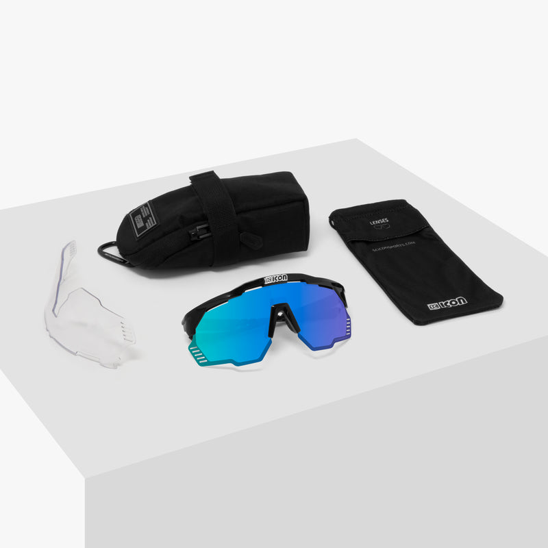 Scicon Aeroshade Kunken Occhiali Ciclismo Carbon Opaco/Blu Pezzi Unici