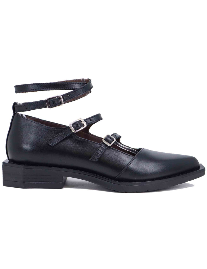 Spatarella Ballerine donna in pelle nera con lacci alla caviglia Qualità Garantita