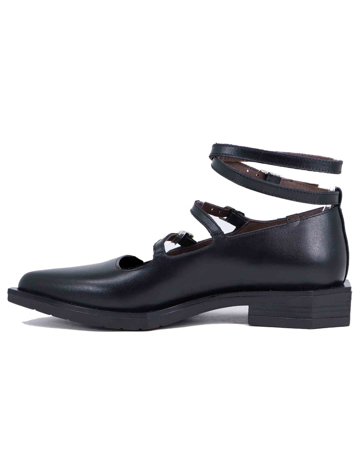 Spatarella Ballerine donna in pelle nera con lacci alla caviglia Qualità Garantita