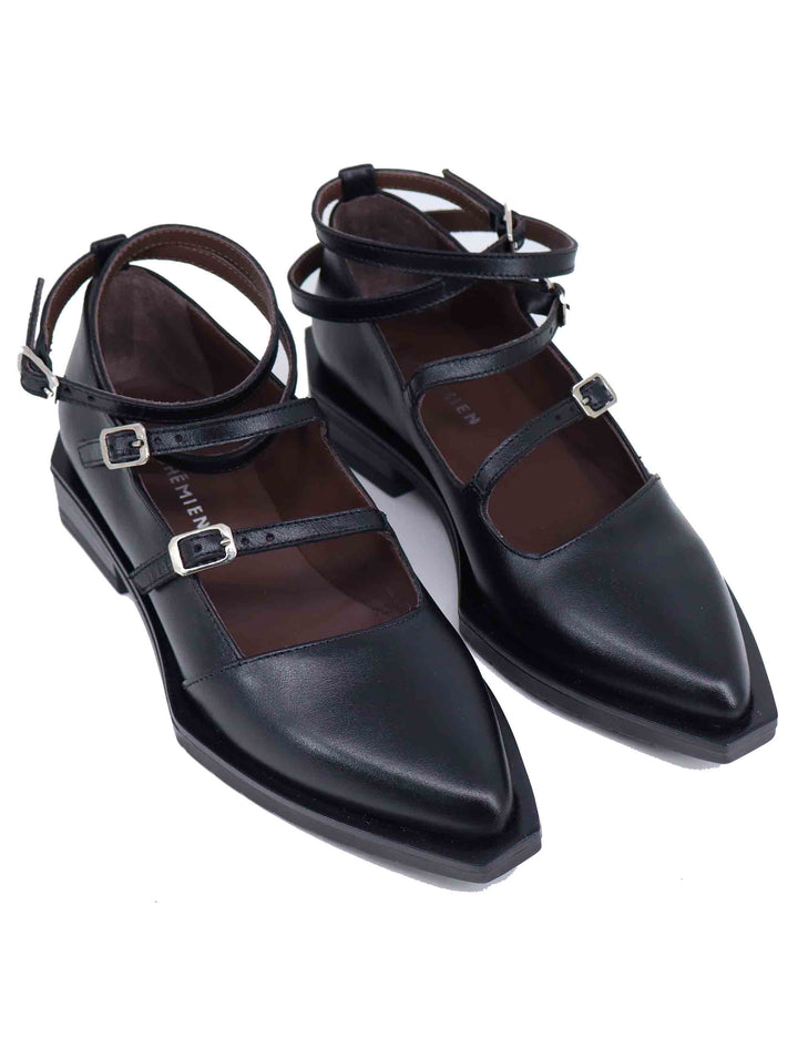 Spatarella Ballerine donna in pelle nera con lacci alla caviglia Qualità Garantita