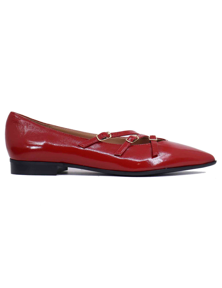 Spatarella Ballerine donna in pelle rossa con doppio cinturino Negozi Online