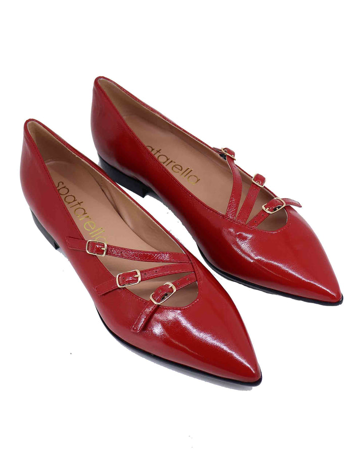 Spatarella Ballerine donna in pelle rossa con doppio cinturino Negozi Online