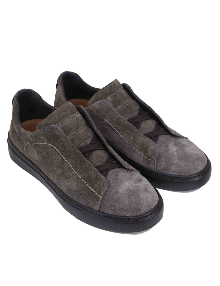 Spatarella Sneakers uomo in camoscio grigio con elastici Consegna Veloce