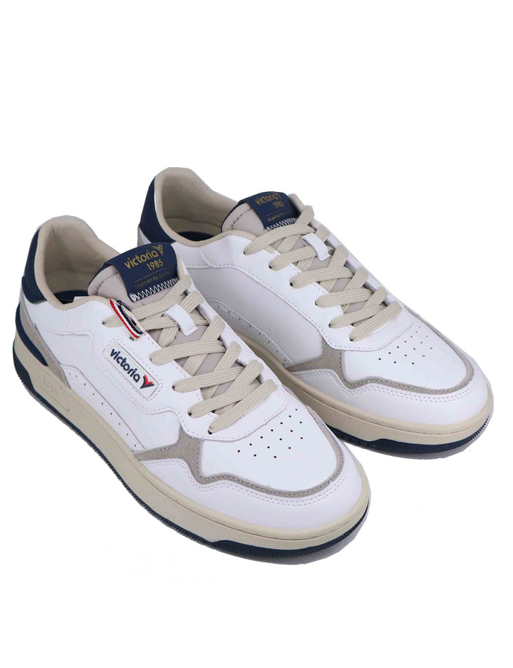 Spatarella Sneakers uomo in pelle bianca con riporti blu Promozione Limitata