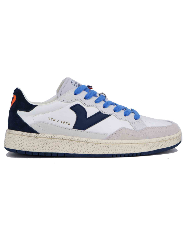 Spatarella Sneakers uomo in pelle bianca con riporti blu Fino Al -60%