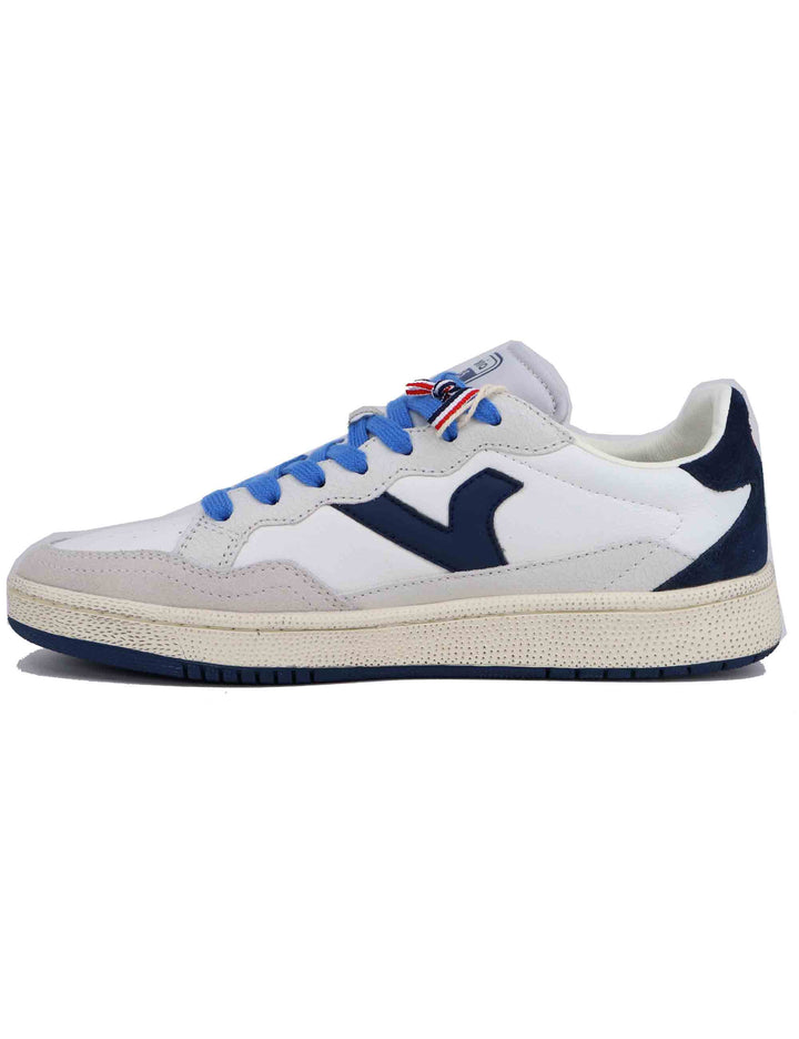Spatarella Sneakers uomo in pelle bianca con riporti blu Fino Al -60%