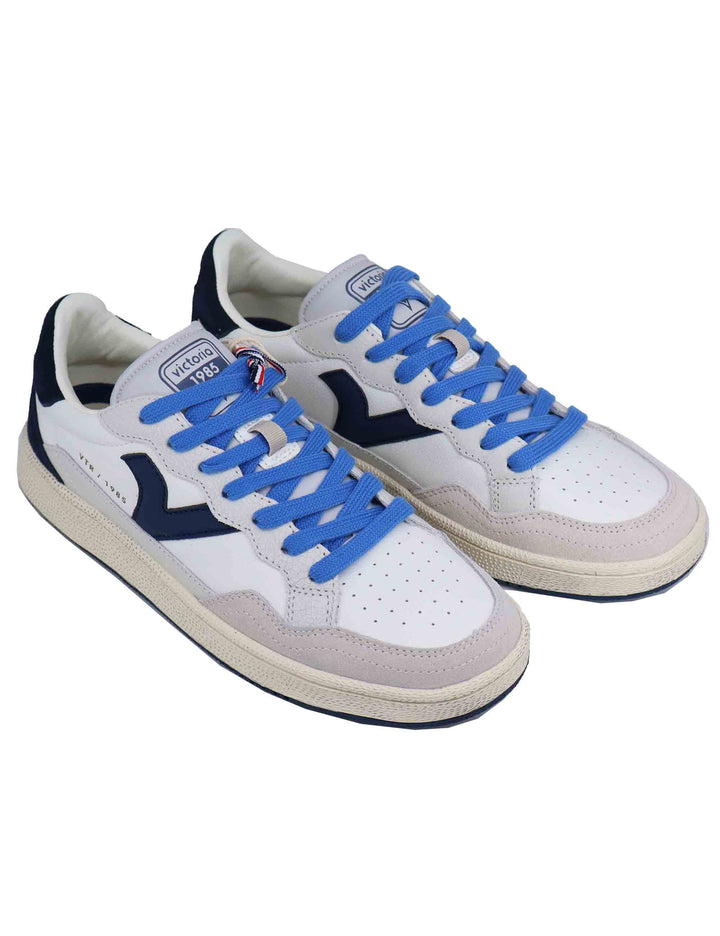 Spatarella Sneakers uomo in pelle bianca con riporti blu Fino Al -60%