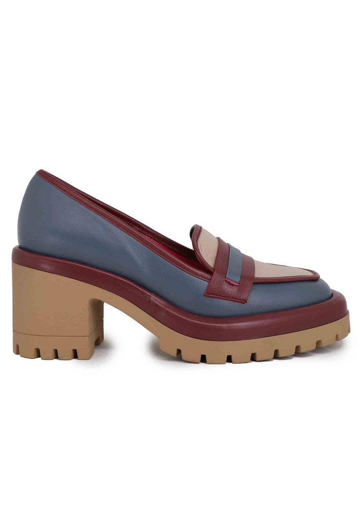Spatarella Mocassini donna in pelle blu con suola alta in gomma Prezzo Ridotto