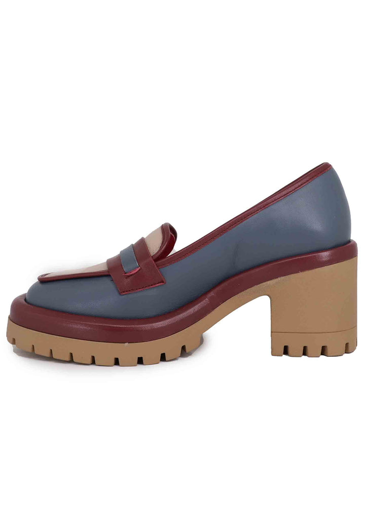 Spatarella Mocassini donna in pelle blu con suola alta in gomma Prezzo Ridotto