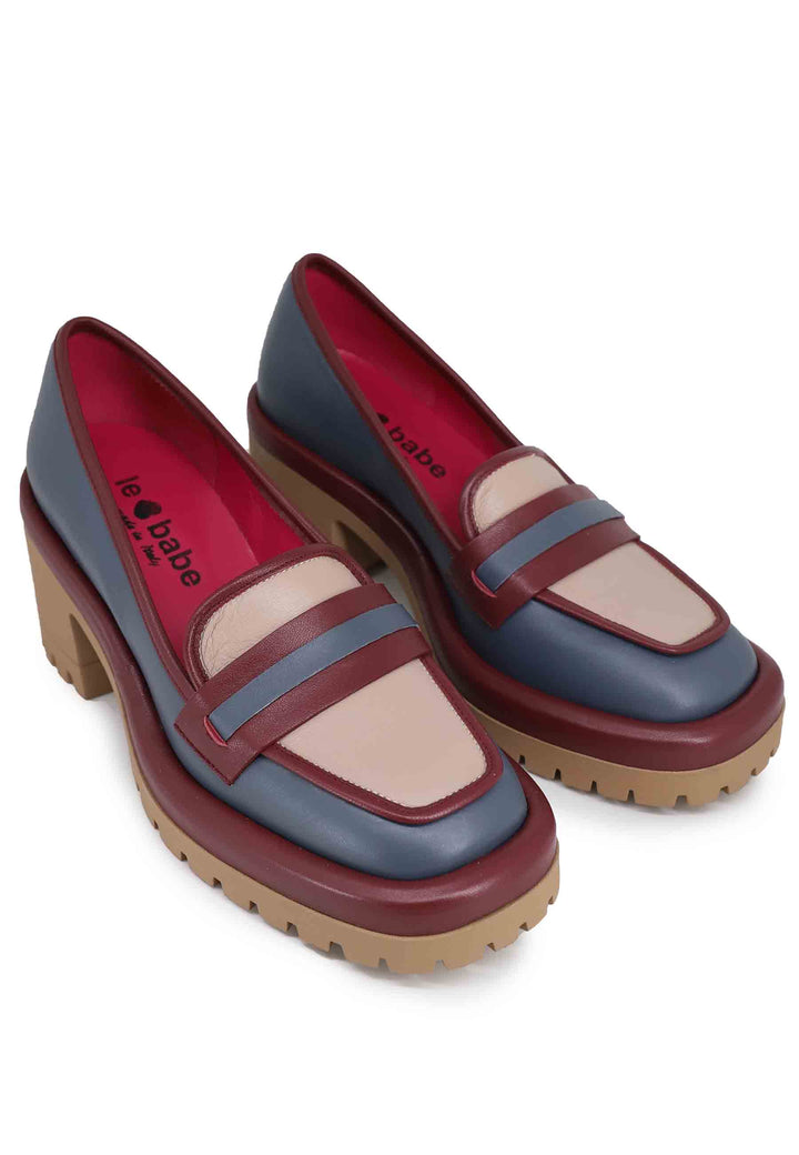 Spatarella Mocassini donna in pelle blu con suola alta in gomma Prezzo Ridotto