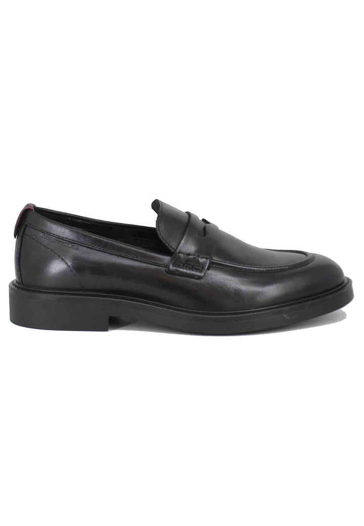Spatarella Mocassini uomo in pelle nera con suola in gomma Presa