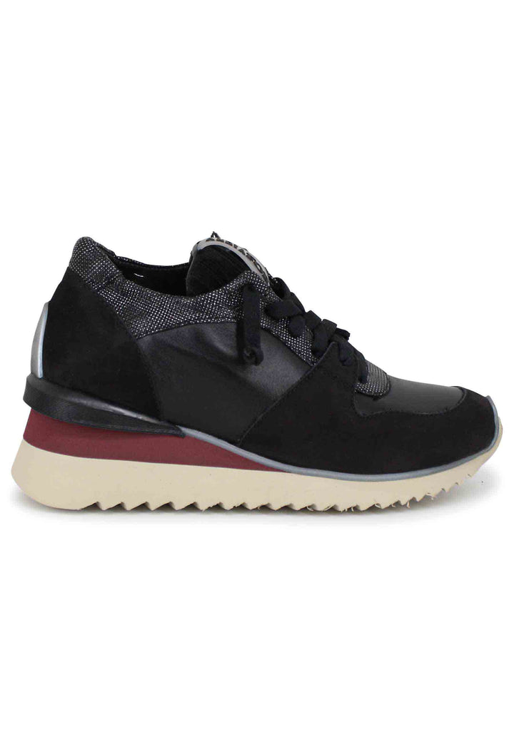 Spatarella Sneakers donna in pelle nera con fondo zeppa Negozio