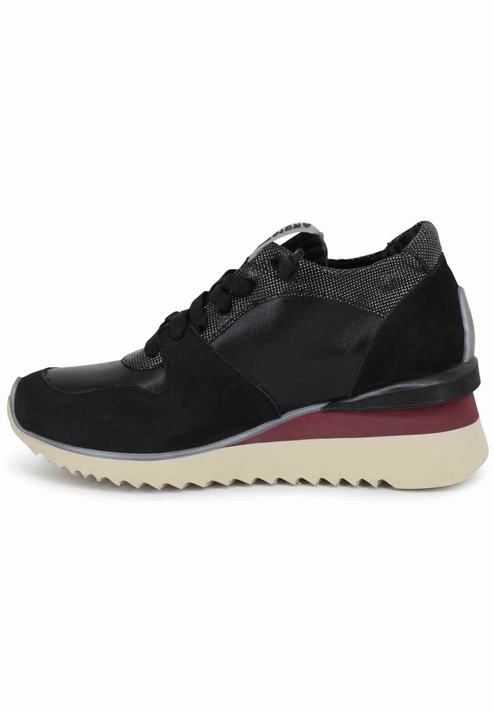Spatarella Sneakers donna in pelle nera con fondo zeppa Negozio