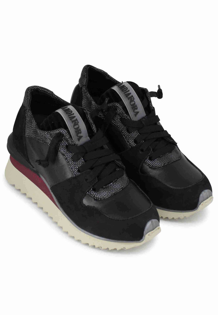 Spatarella Sneakers donna in pelle nera con fondo zeppa Negozio
