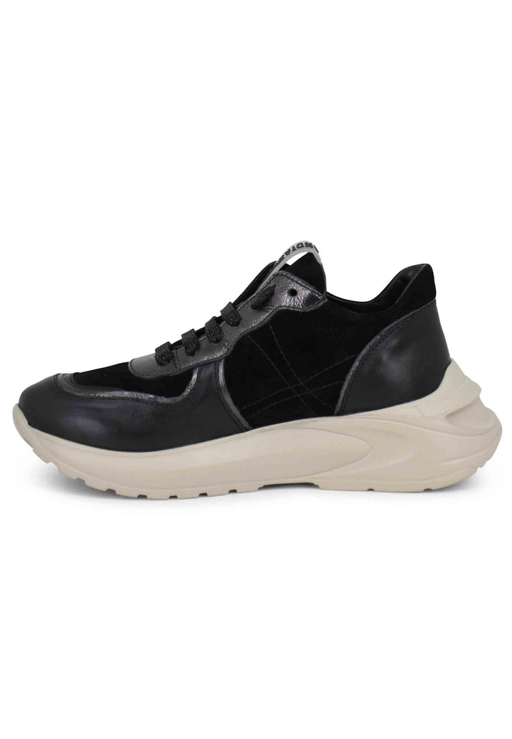 Spatarella Sneakers donna in pelle nera con suola in gomma In Saldo