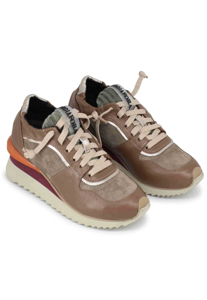 Spatarella Sneakers donna in pelle taupe con fondo zeppa Moda