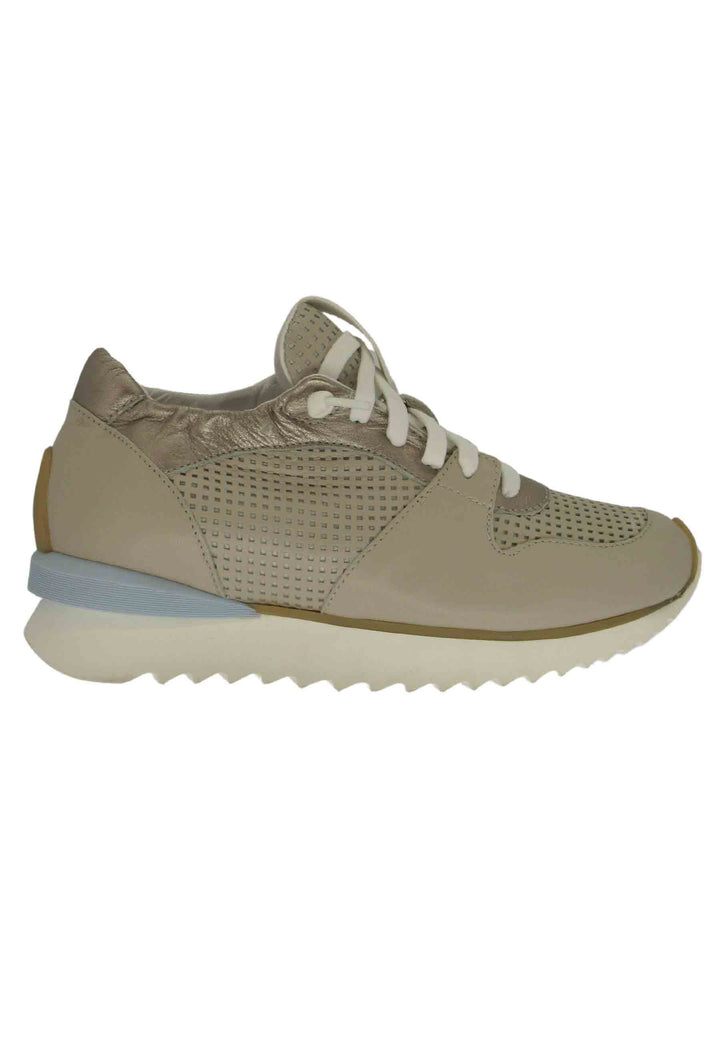 Spatarella Sneakers donna in pelle taupe con suola alta il gomma 2025