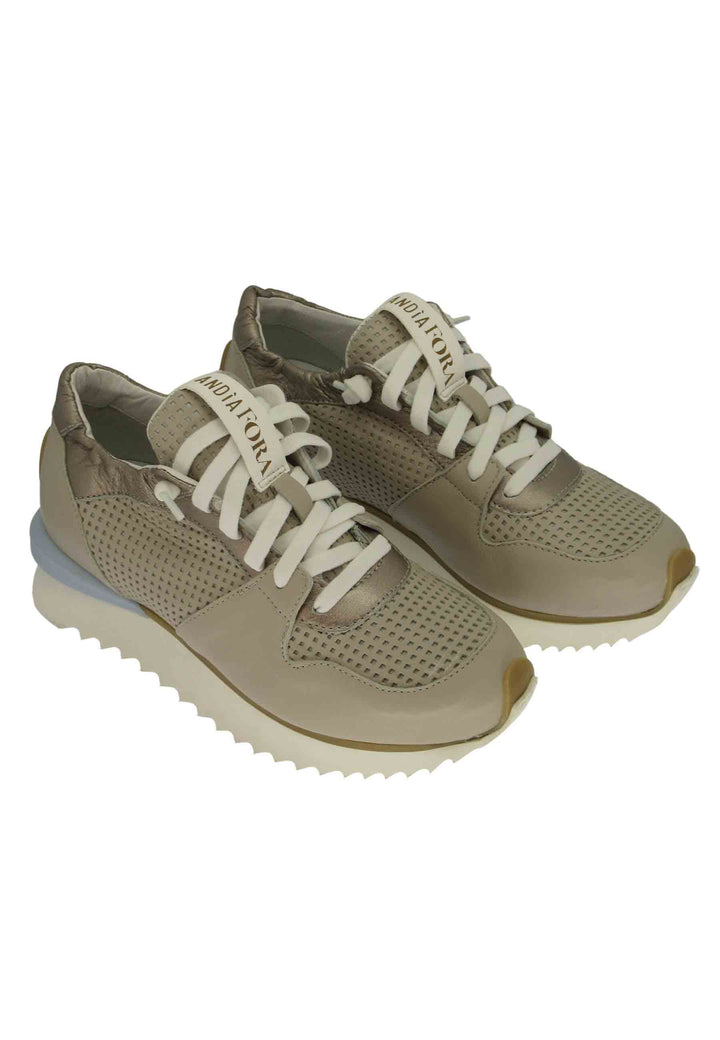 Spatarella Sneakers donna in pelle taupe con suola alta il gomma 2025