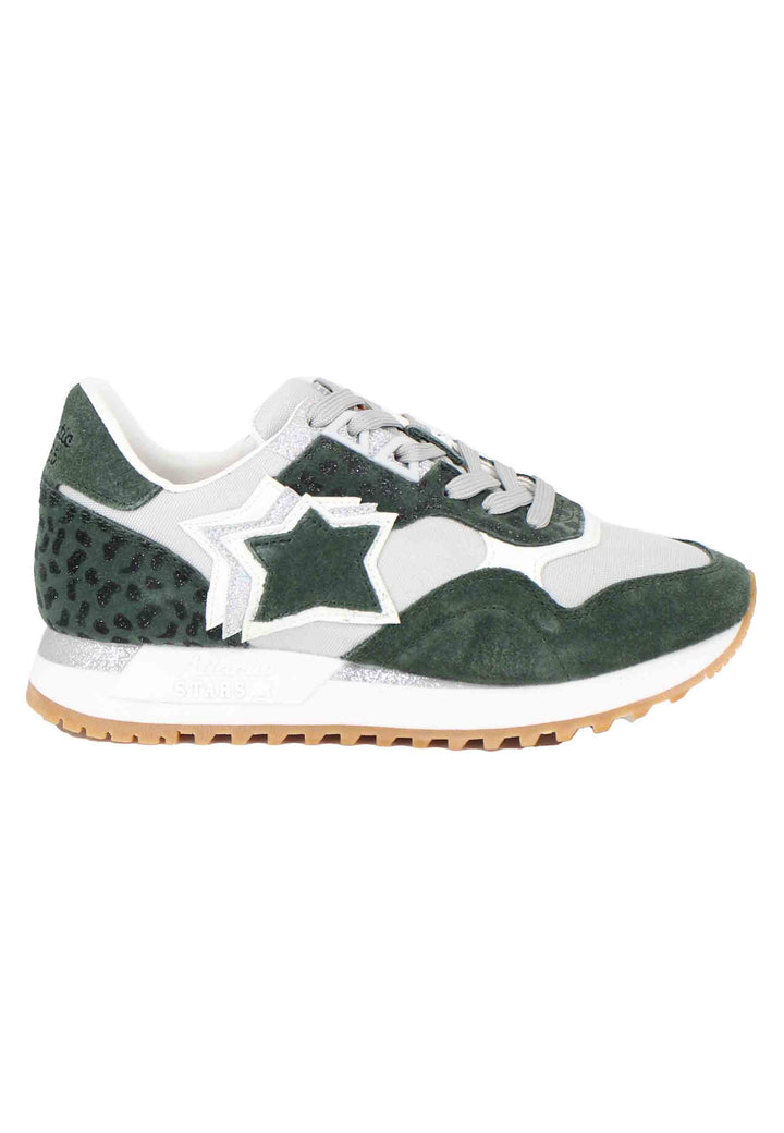 Spatarella Sneakers Ghalac donna in pelle verde e tessuto animalier con stelle in tinta Economico