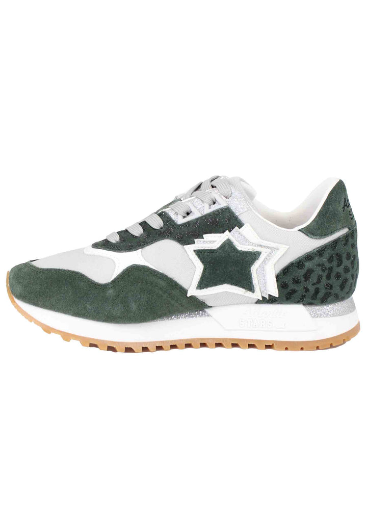 Spatarella Sneakers Ghalac donna in pelle verde e tessuto animalier con stelle in tinta Economico