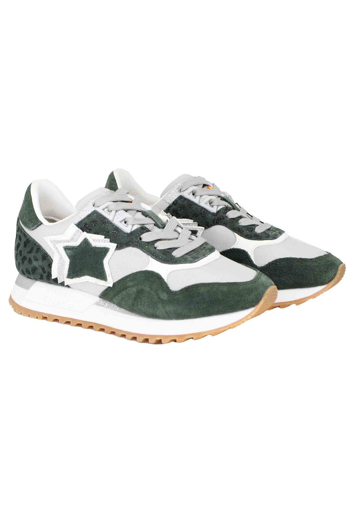 Spatarella Sneakers Ghalac donna in pelle verde e tessuto animalier con stelle in tinta Economico