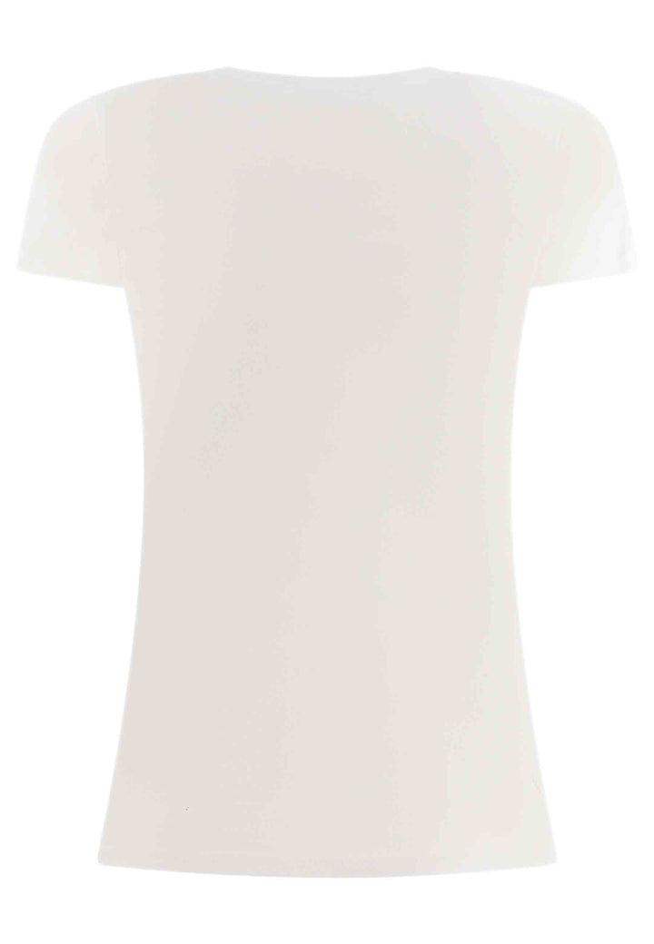 Spatarella T-shirt donna Icons in cotone bianco con stampa in seta Soddisfazione Garantita