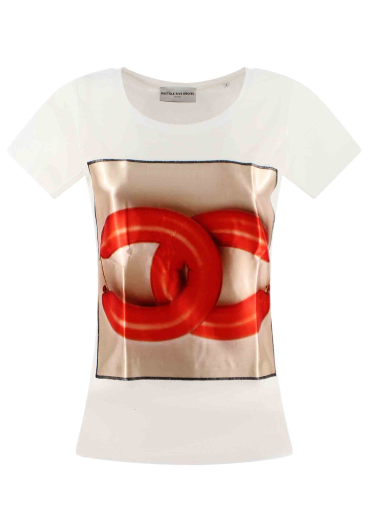 Spatarella T-shirt donna Savage in cotone bianco con stampa in seta Negozi Online