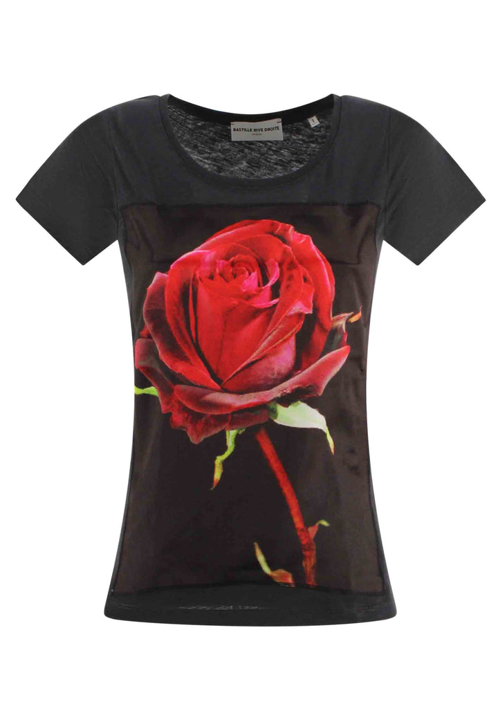 Spatarella T-shirt donna Savage in cotone nero con stampa in seta Acquista Ora