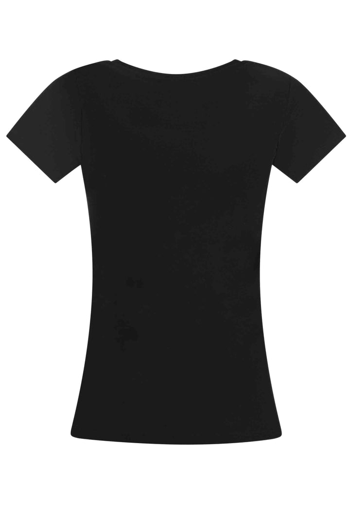 Spatarella T-shirt donna Savage in cotone nero con stampa in seta Acquista Ora