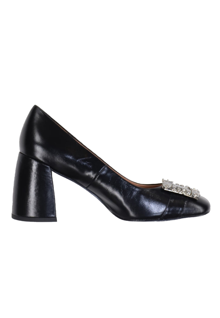 Spatarella Decollete donna in pelle lucida nera con fibbia in strass e tacco alto Adella Promozione Limitata