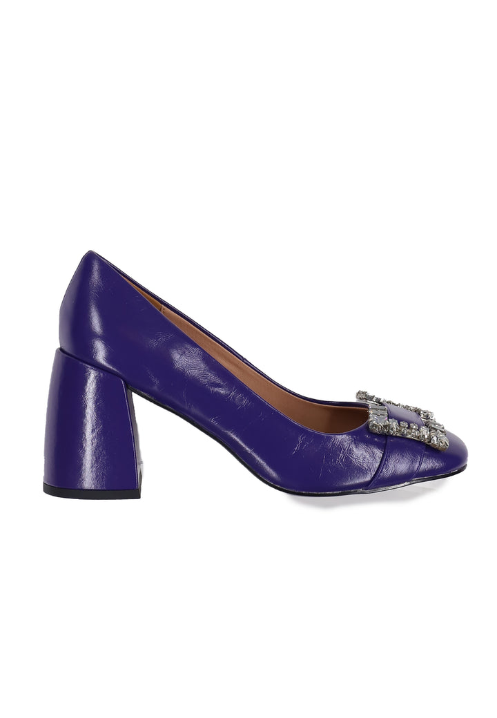 Spatarella Decollete donna in pelle lucida viola con fibbia in strass e tacco alto Adella Fino Al -60%