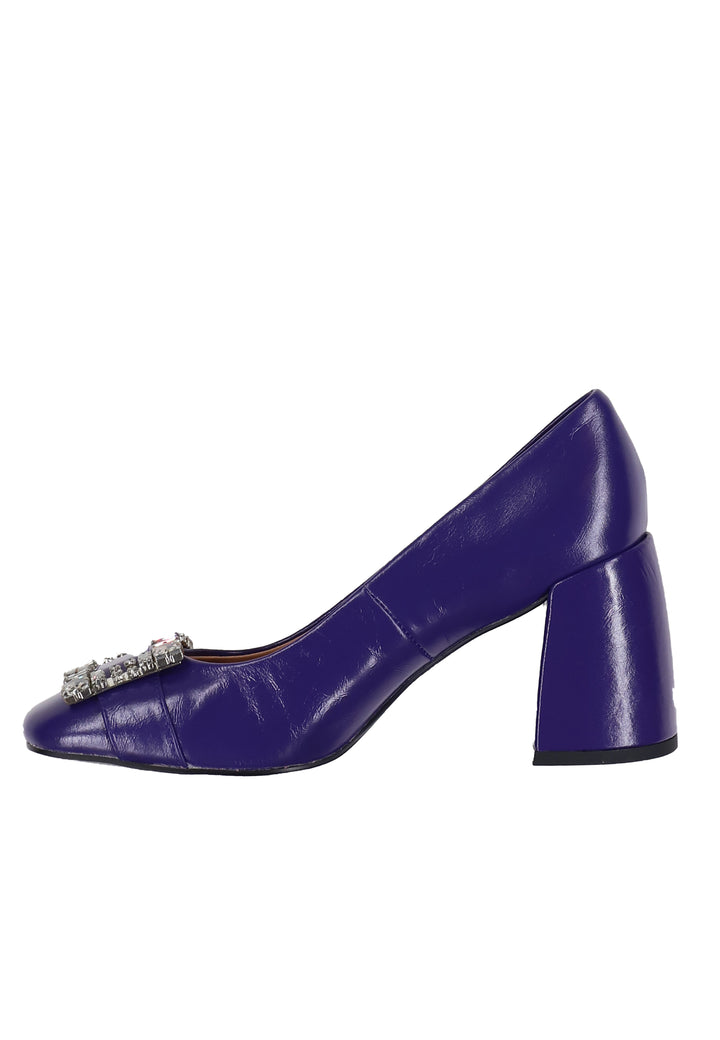 Spatarella Decollete donna in pelle lucida viola con fibbia in strass e tacco alto Adella Fino Al -60%