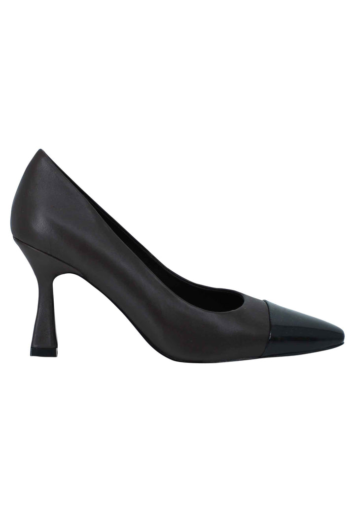 Spatarella Decollete donna in pelle marrone con puntale in pelle nero e tacco alto Shopping Online