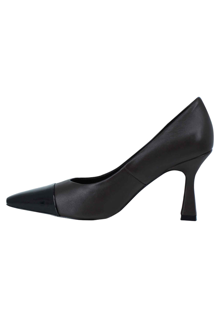 Spatarella Decollete donna in pelle marrone con puntale in pelle nero e tacco alto Shopping Online