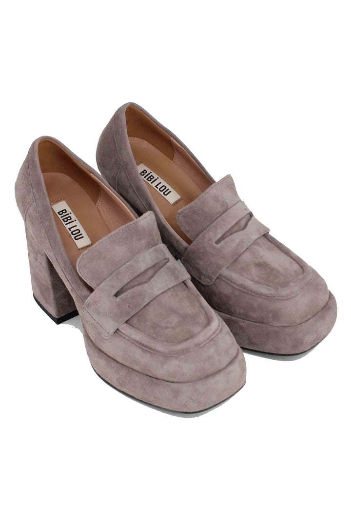 Spatarella Mocassini donna in camoscio grigio con tacco e plateau Natalie Affare Del Giorno