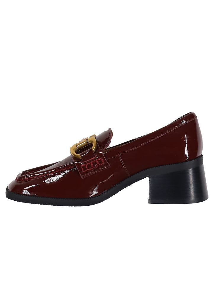 Spatarella Mocassini donna in pelle bordeaux lucida con morsetto in oro Tiana Sottocosto