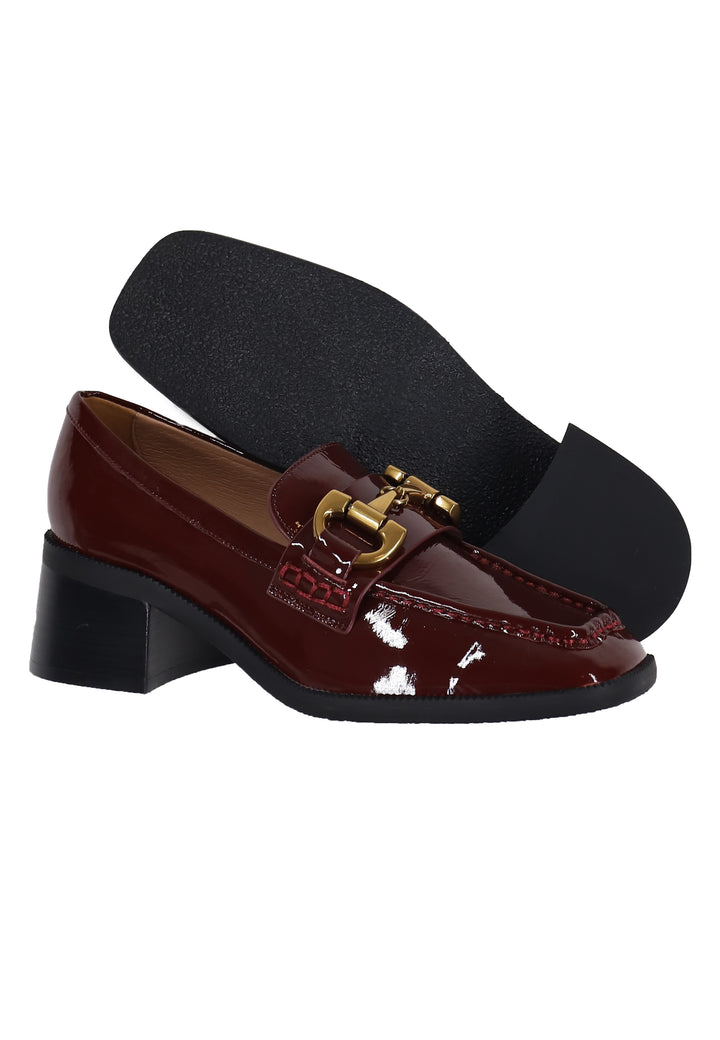 Spatarella Mocassini donna in pelle bordeaux lucida con morsetto in oro Tiana Sottocosto