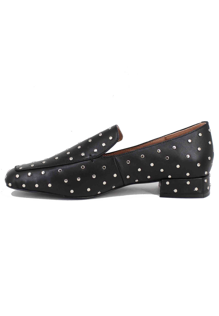 Spatarella Mocassini donna in pelle nera con borchie argento Lillian Convenienza