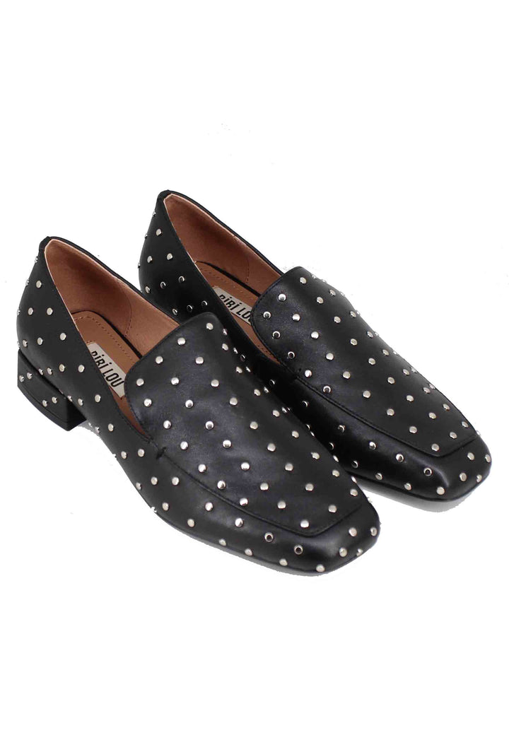 Spatarella Mocassini donna in pelle nera con borchie argento Lillian Convenienza