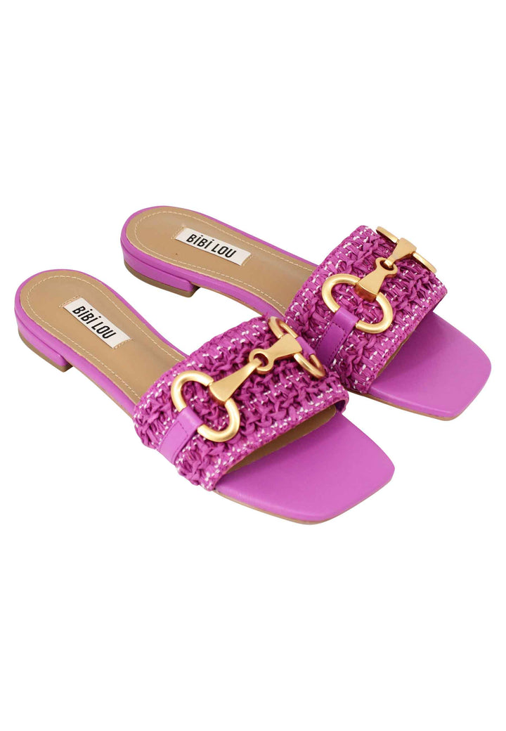 Spatarella Sandali donna Edna in pelle viola con morsetto e tacco basso Novità