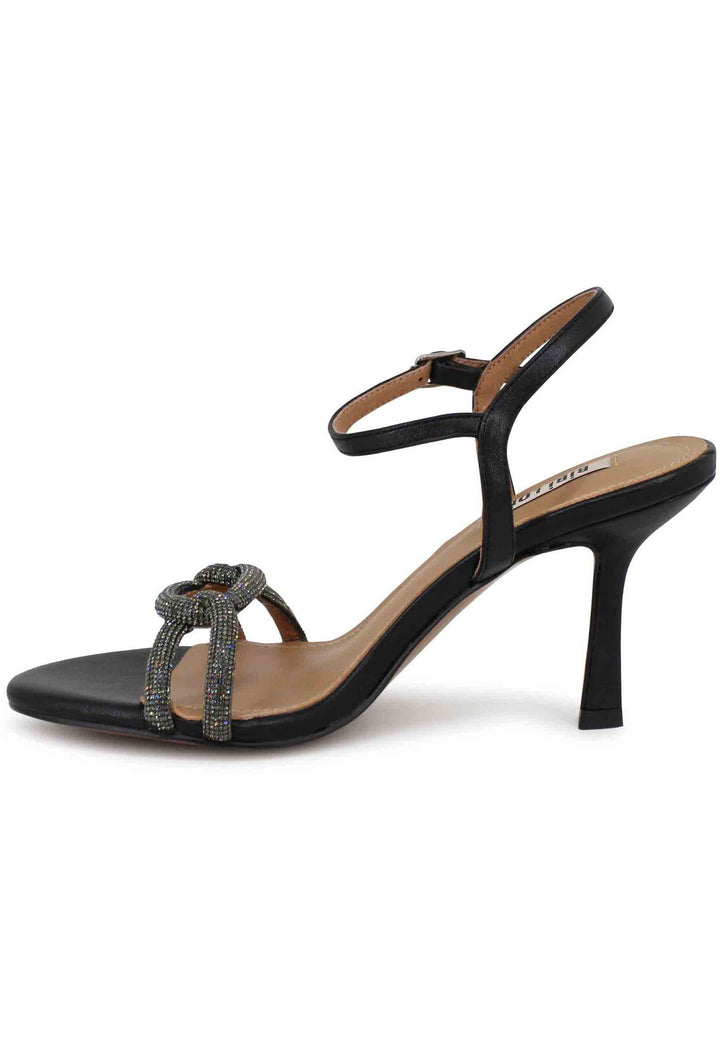 Spatarella Sandali donna Katia in pelle nera tacco alto con strass e cinturino alla caviglia Presa