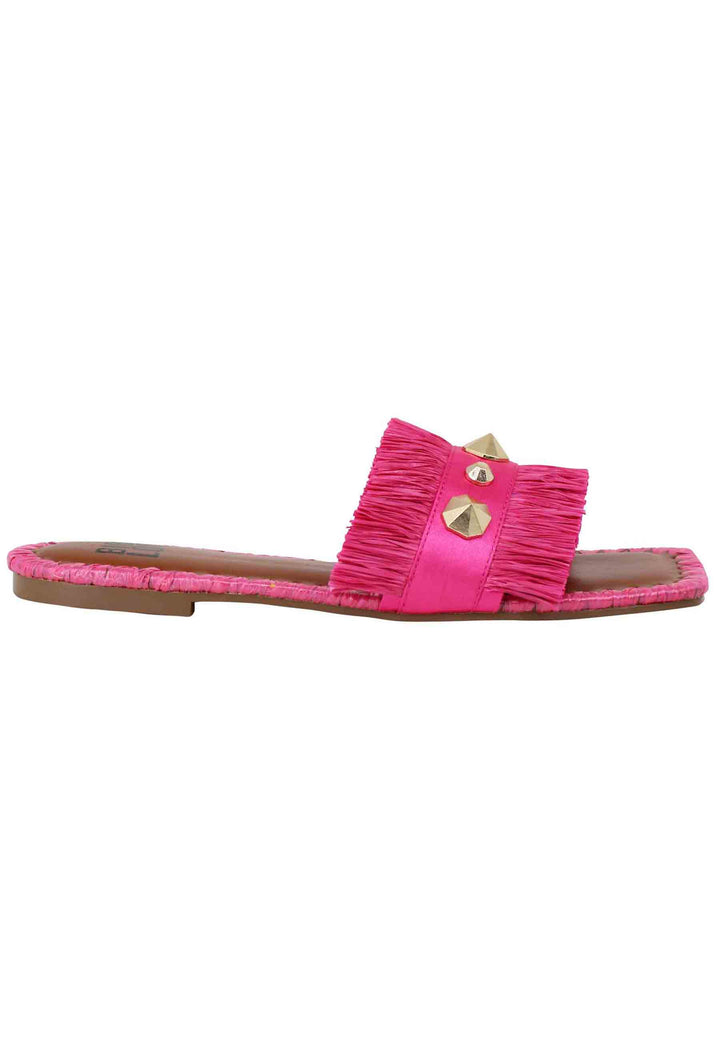 Spatarella Sandali flat Alexis donna tessuto sfrangiato fuxia con borchie Sconto