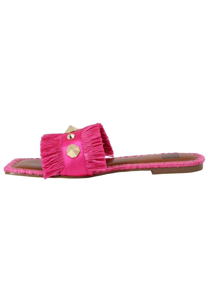 Spatarella Sandali flat Alexis donna tessuto sfrangiato fuxia con borchie Sconto