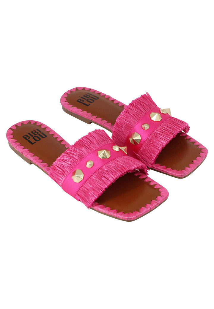 Spatarella Sandali flat Alexis donna tessuto sfrangiato fuxia con borchie Sconto