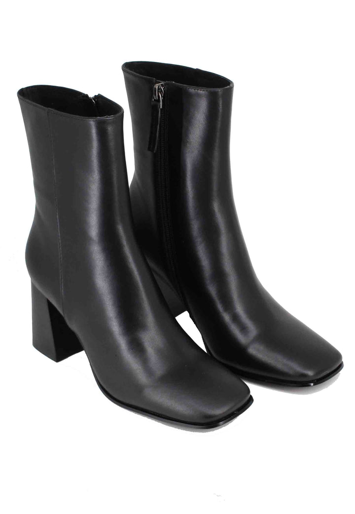 Spatarella Stivaletti donna in pelle nera con tacco alto e punta quadra Online