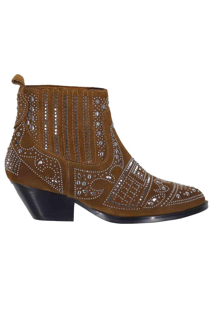 Spatarella Stivaletti texani donna in camoscio cuoio con borchie e tacco basso Soho In Vendita