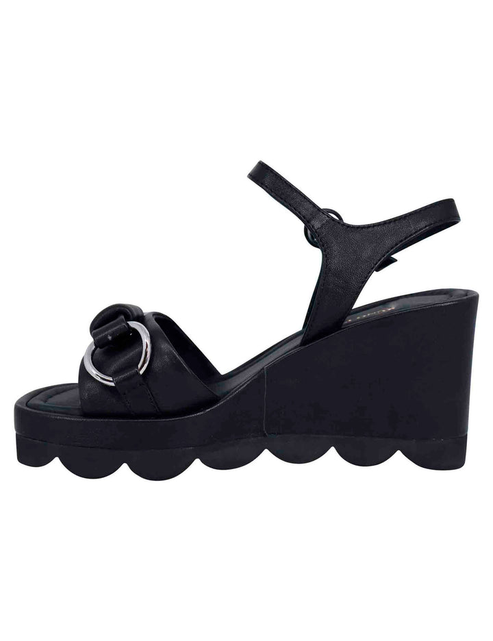 Spatarella Sandali donna in pelle nera con zeppa alta e cinturino alla caviglia I Più Venduti